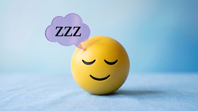 Happy yellow emoji character sleeping soundly with zzz sound bubble