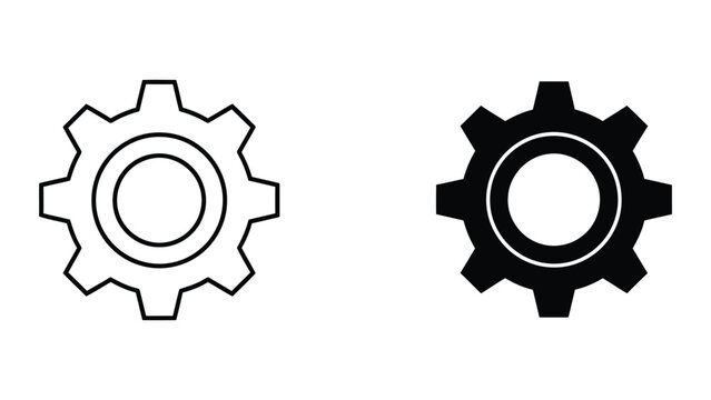 Mechanical gear cogwheel in linear and solid styles isolated on transparent background