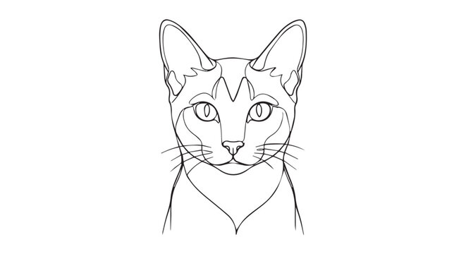 Continuous Line Art Cat Illustration Domestic Cat Head Portrait Pet Icon isolated