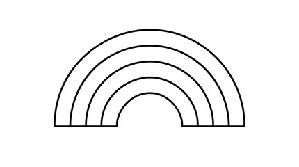 Obraz premium Rainbow arch symbol with concentric curved bands and flat base rendered in clean black outline vector icon style on plain white background for meteorological forecast and nature graphic art