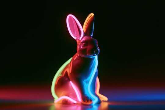 Moody Night Photo of a Neon Easter Bunny Sculpture