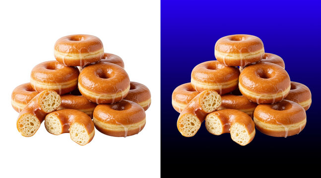 Glazed doughnuts stacked pyramid arrangement