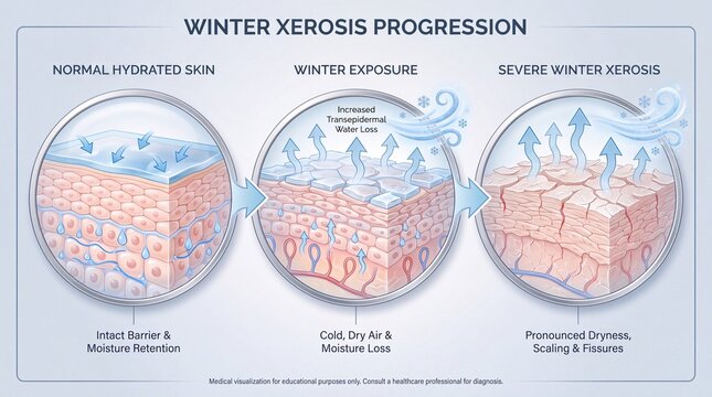 Winter Xerosis Progression Skin Barrier Medical Cross Section Diagram