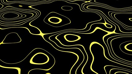 Abstract yellow contour map lines background on black, topographic map or radar scanning, digital terrain design © Amir