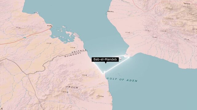 Bab-el-Mandeb Strait Map Animation Highlighting Maritime Chokepoint Region
