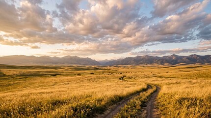 Golden Hour Landscape: Winding Road, Mountains, and Grazing Cows © Arqam