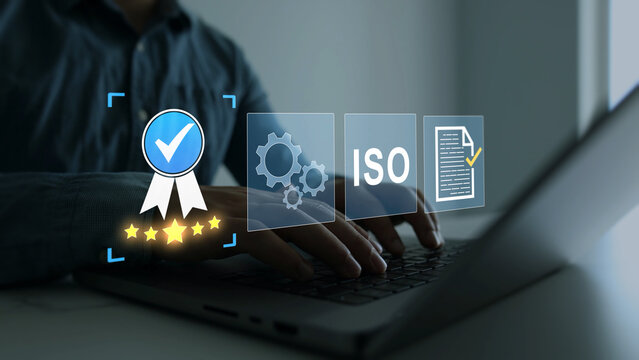 Business person checking digital documents on laptop with checklist approval icon, verification, workflow control, productivity and online document management.	
