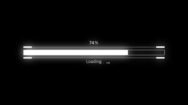 Modern minimal loading bar animated, Glowing loading bar percentage progress with the word loading animation