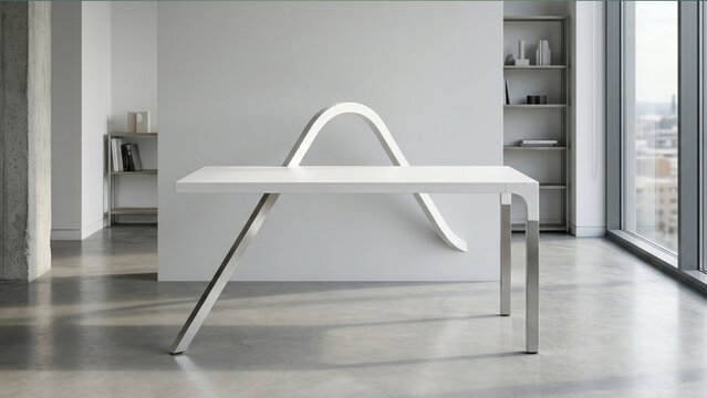 Impossible Perspective Table Optical Illusion in a Minimalist Modern Interior