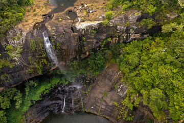 Aerial view from above of the Tamarin waterfall seven cascades in the tropical jungles of the island of Mauritius © Alex