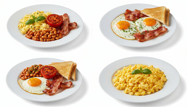 Hearty breakfast plates with eggs and bacon