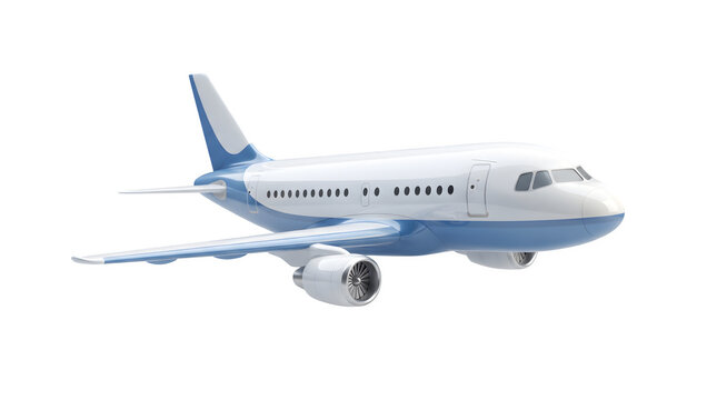 Modern passenger airplane flying in the sky isolated on transparent background