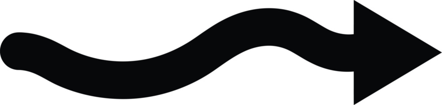 Simple black hand drawn arrow with a wavy line leading to a point