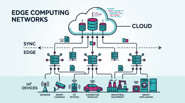 Edge computing network diagram connecting cloud with IoT devices