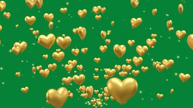 Golden heart shapes floating in mid-air against dark green gradient background