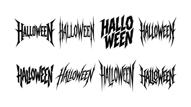 Spooky Halloween typography lettering set aggressive gothic metal font text vector bundle