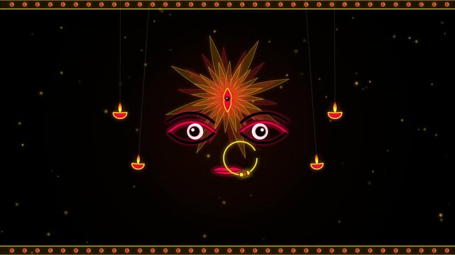 devi durga maa face looping motion graphic in dark background for indian religious festival video.