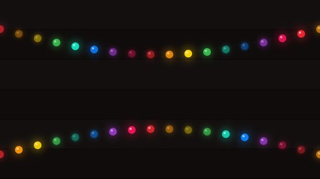 Christmas festive lights background animation with colorful sparkling bulbs on dark wooden wall loop.