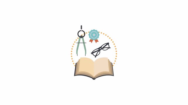 Compass badge glasses open book circular border educational icon suitable for logos, school materials, websites, and printed materials.