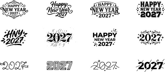 Obraz premium Happy New Year 2027 black and white typography designs