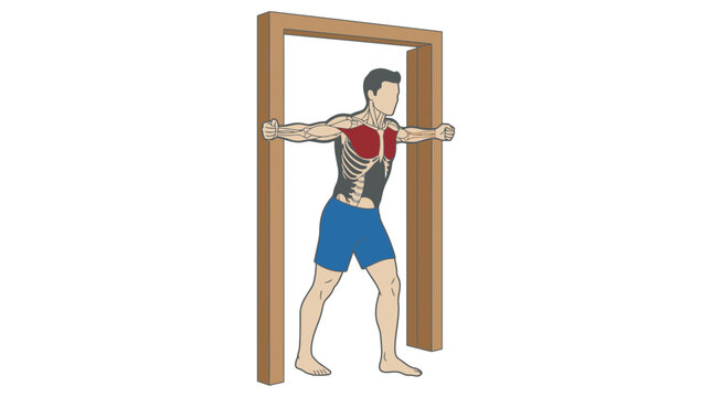 Doorway Chest Stretch Exercise Anatomy Vector Illustration
