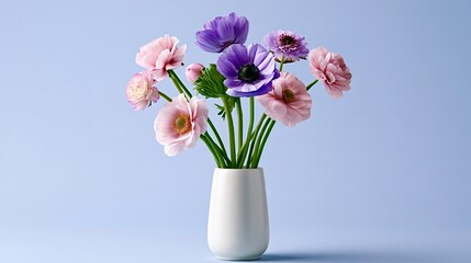 Obraz premium Fresh pastel flowers bouquet blooming in white vase