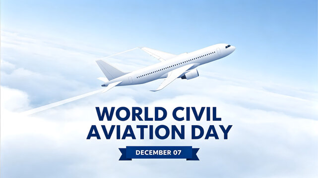 World Civil Aviation Day Concept with Airplane Flying in Blue Sky