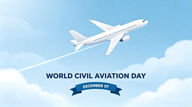 World Civil Aviation Day Concept with Airplane Flying in Blue Sky