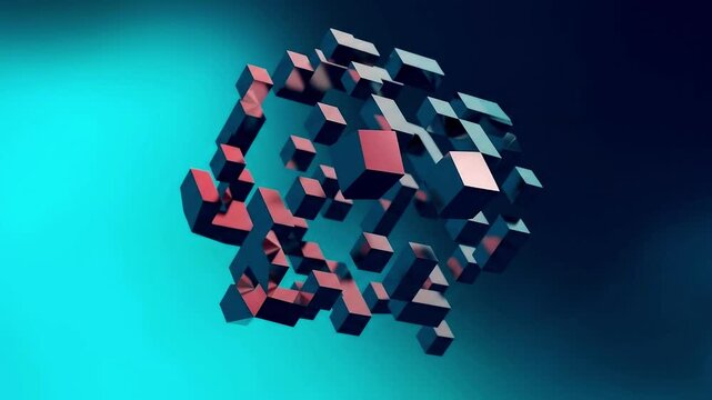 Abstract geometric 3d floating cubes on blue background
