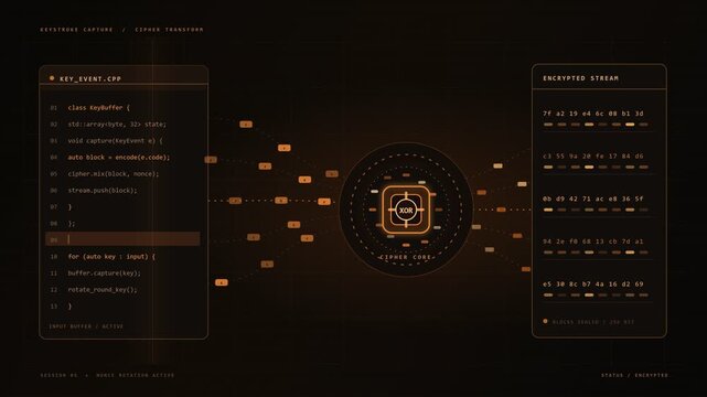 Orange C++ Keylogger Code and Keystroke Encryption Pipeline