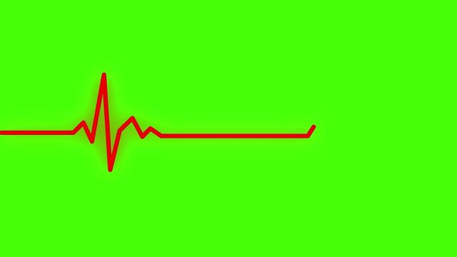 Red Heartbeat ECG Line with Glow on Green Screen Background