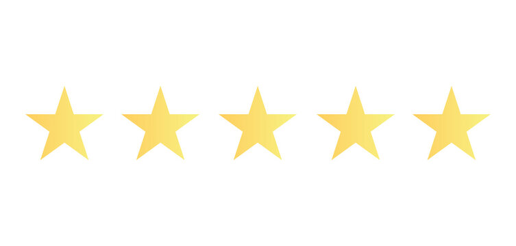 yellow five stars customer rating review icon on transparent background