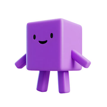 Purple cube character with happy face