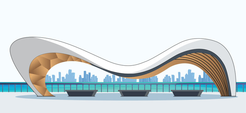 Modern Architecture design, Modern Futuristic Waterfront  architecture model Vector Illustration