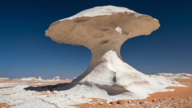 Surreal Wind Carved Chalk Mushroom Rock in the White Desert