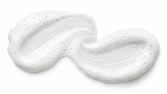 Cleansing mousse in a winding smear with white aerated texture, realistic detail isolated on plain background for packaging