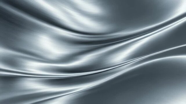 Shiny metallic silver texture with smooth flowing waves and reflective highlights, creating a modern abstract background. Perfect for technology, luxury, or futuristic design projects
