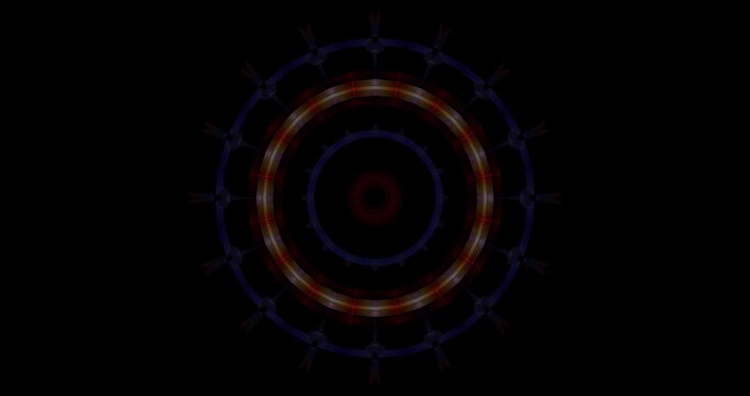 50 second Colorful red and blue gradient modern abstract kaleidoscope animation with geometric symmetry, displayed against square transparent background, seamless looping visual effect.