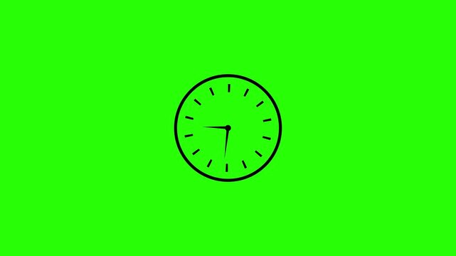 White sketch clock icon with reverse moving hands and subtle wiggle motion on green background.