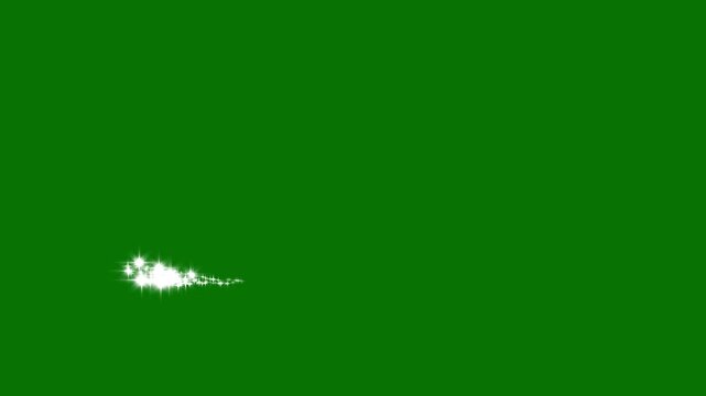 Magical fairy star particle line animation, white glowing glitter trail, twinkling particles flowing ,luxury glitter motion effect overlay on  green background, 4k video