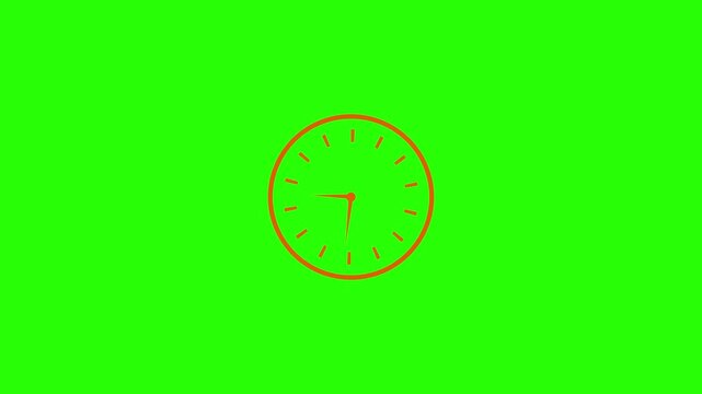 White sketch clock icon with reverse moving hands and subtle wiggle motion on green background.
