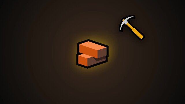 Pickaxe mining orange bricks on a dark background