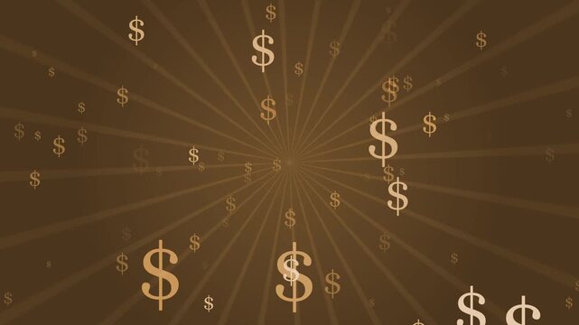 Abstract money background with glowing dollar signs radial light rays animation