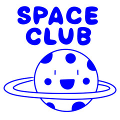 Smiling saturn planet with rings space club doodle illustration © Irina 