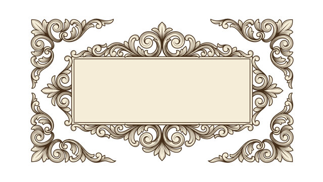 Vintage Baroque Decorative Frame with Elegant Ornamental Filigree Scrolls for Luxury Invitation and Certificate Design