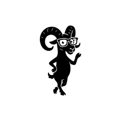 Obraz premium Black White Goat Icon Siluet Minimalist funny halloween