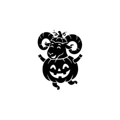 Fototapeta premium Black White Goat Icon Siluet Minimalist funny halloween
