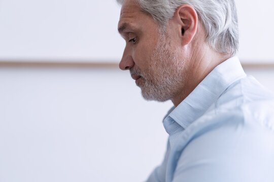 Side view of middle aged business man
