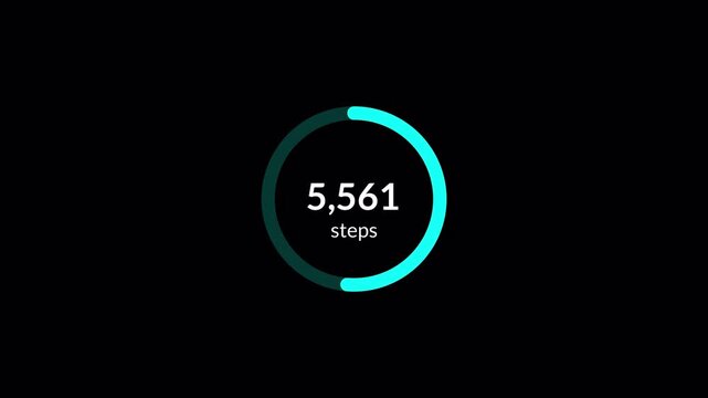 Foot step counter 10000 steps animation for health and fitness, steps counter walking animation on black background with alpha channel.