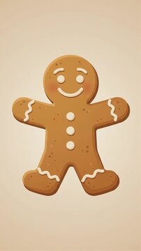 Cute smiling gingerbread man cookie loop animation, ai generated
